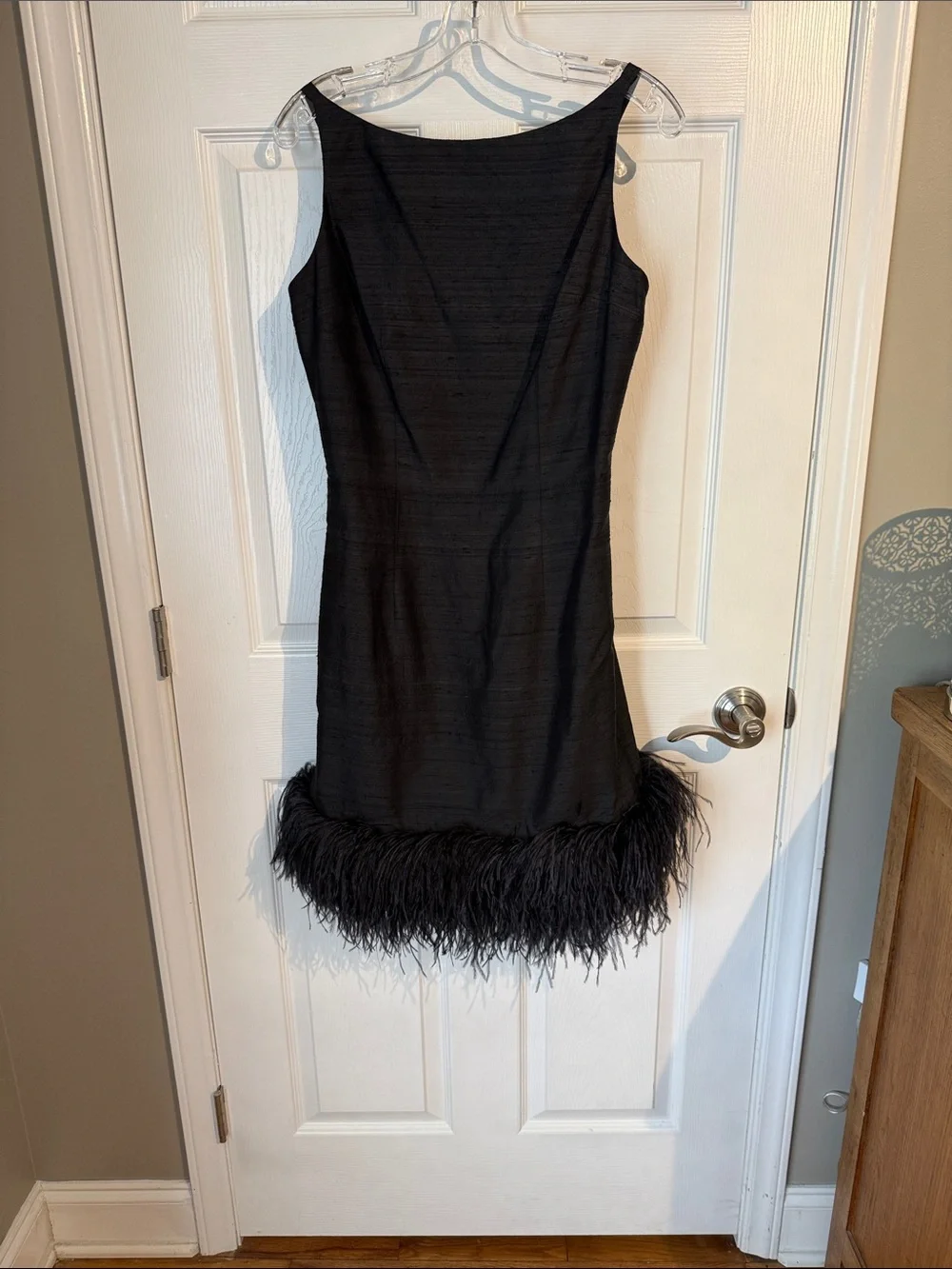 Black Feather-Hem Cocktail Dress - Picture 1 of 7